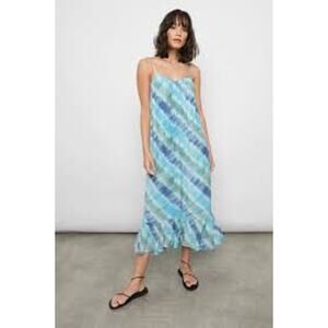RAILS Jennica Slip Dress in Ocean Mist Blue Print Size Small S Midi Ruffle Hem